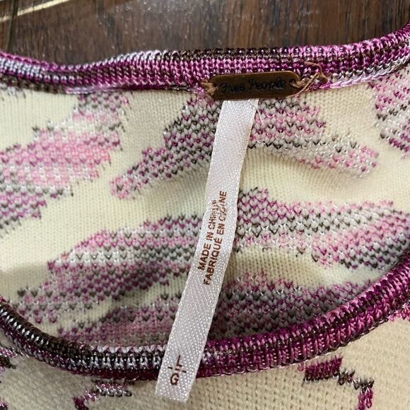 Free People "Take Me Out" Zebra Sweater Mini Dress in ivory, pink/purple Small - Picture 5 of 8